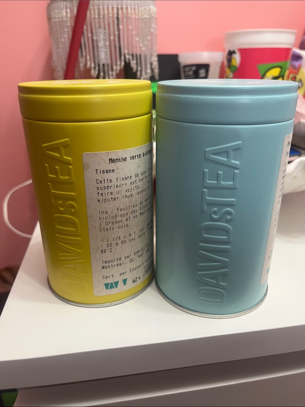 DAVIDsTEA Yellow & Light Blue Tea Canister Set of 2